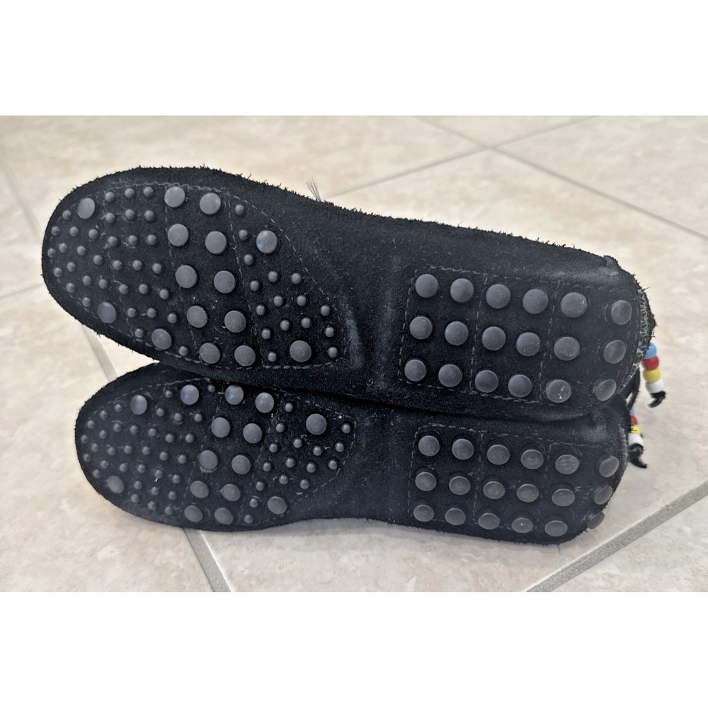 Minnetonka Moccasin Black Fringe Suede Beaded Sz 7 Zipper Hippie Festival Boho - Picture 5 of 8